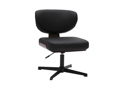Chaise de bureau noire et bois fonc&eacute; noyer HANZ