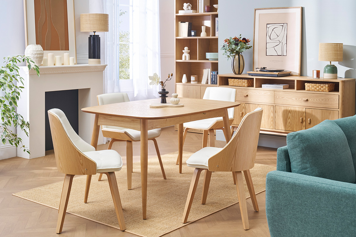 Chaise design blanc et bois clair FLUFFY