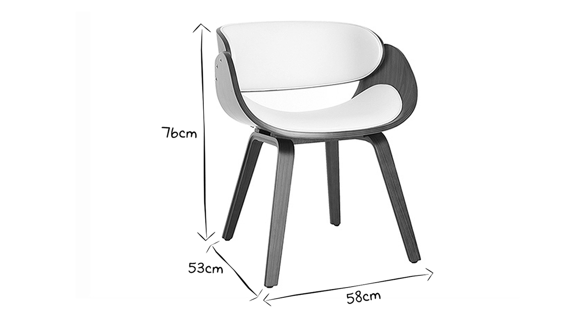 Chaise design blanc et bois fonc noyer BENT