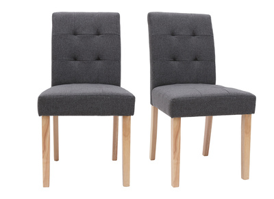Chaise design capitonn&eacute;e tissu gris fonc&eacute; pieds bois (lot de 2) ESTER