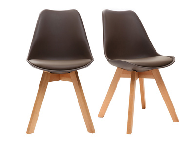Chaise design chocolat pieds bois - lot de 2 PAULINE