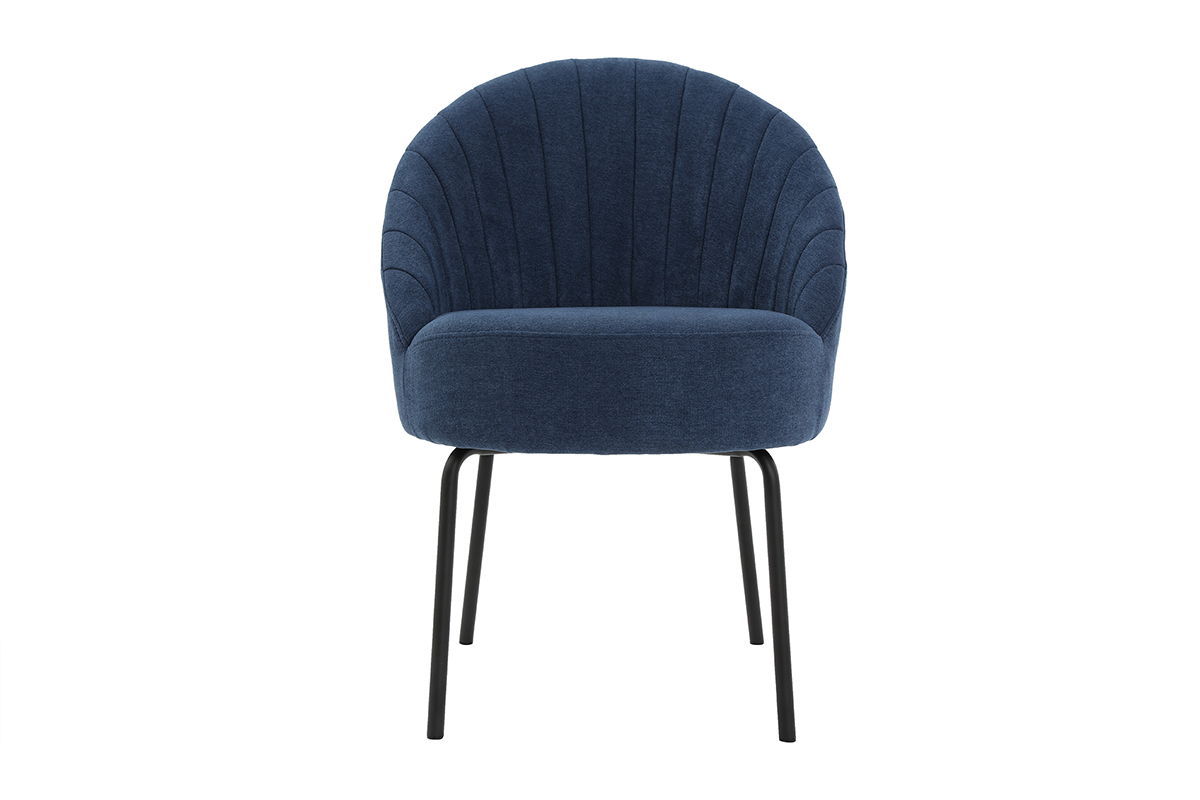 Chaise design effet velours bleu et mtal noir IZAAC