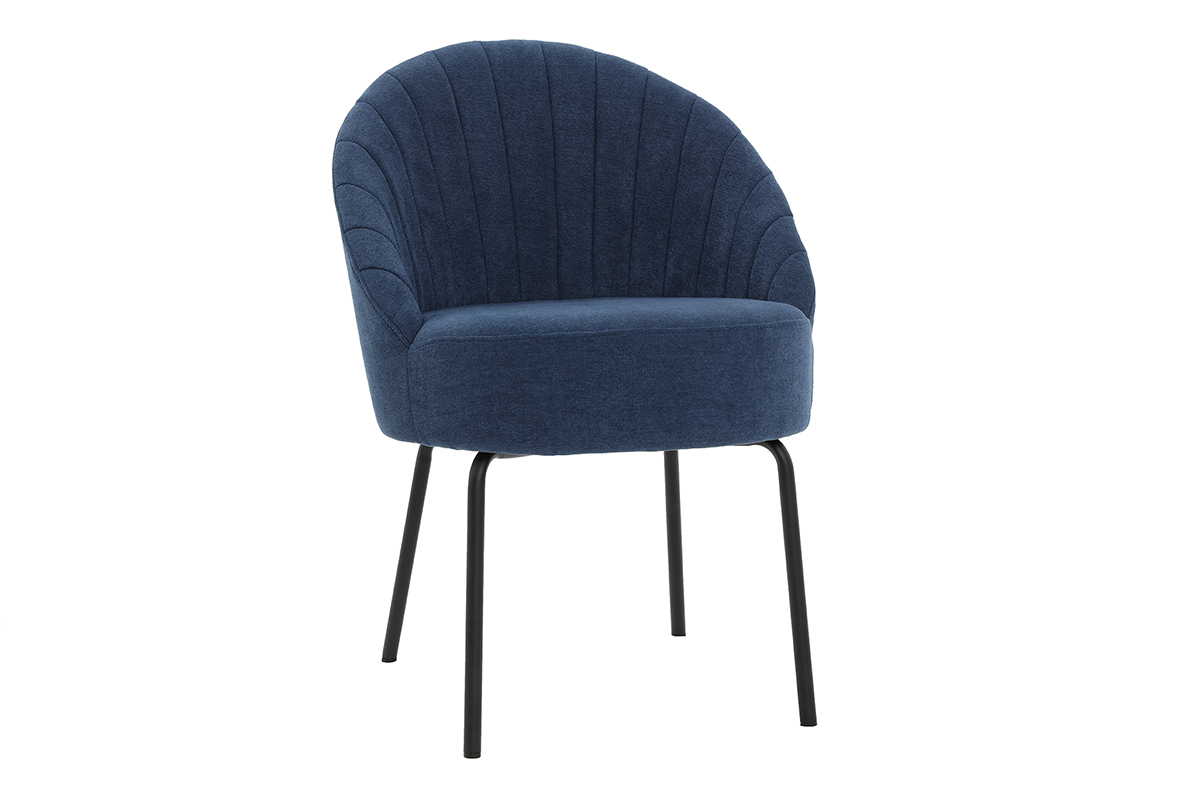 Chaise design effet velours bleu et mtal noir IZAAC