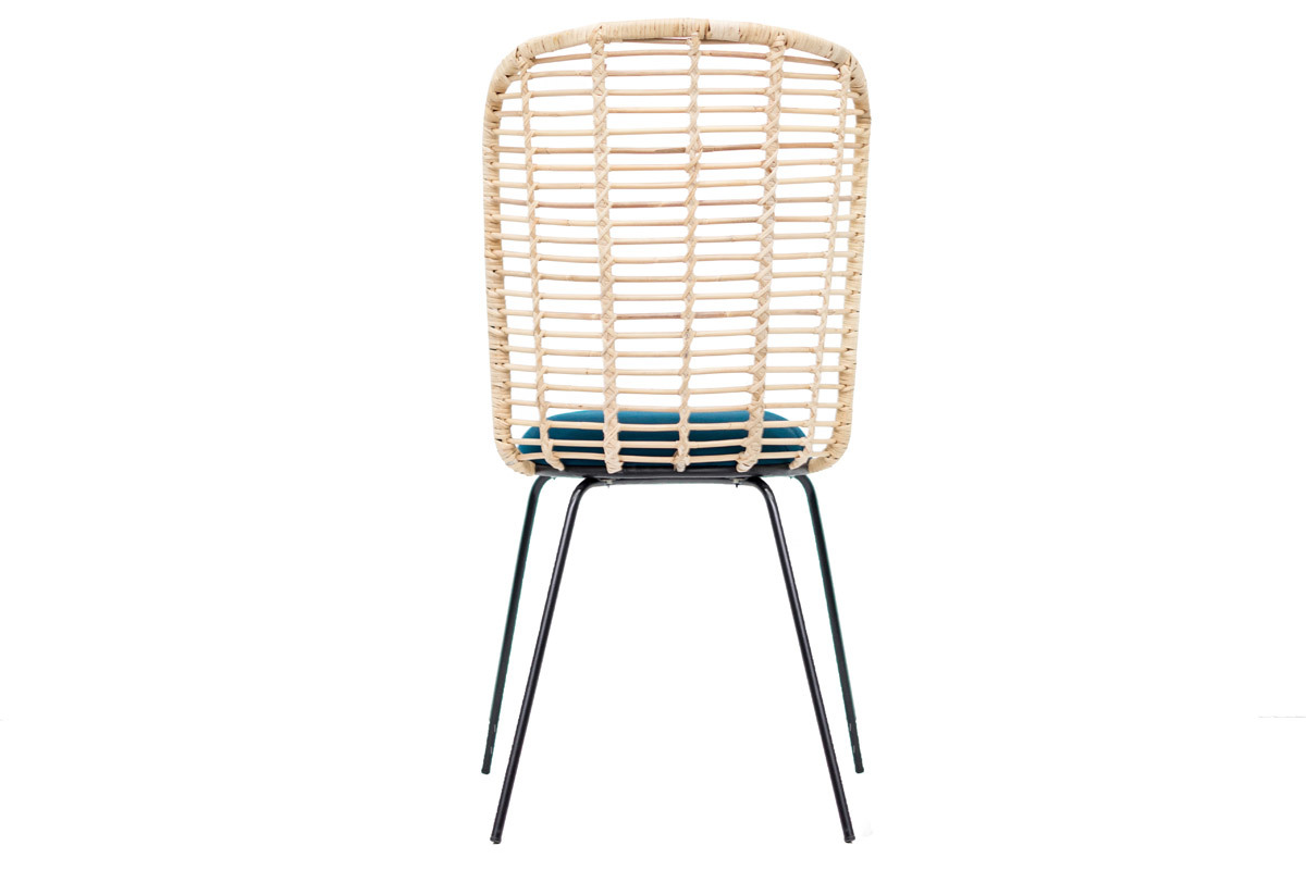 Chaise design en rotin et tissu bleu p�trole NICOLAS