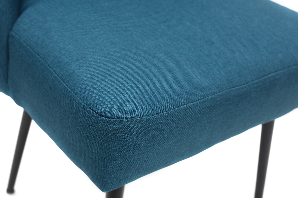 Chaise design en tissu bleu canard et pieds m�tal noir LOV