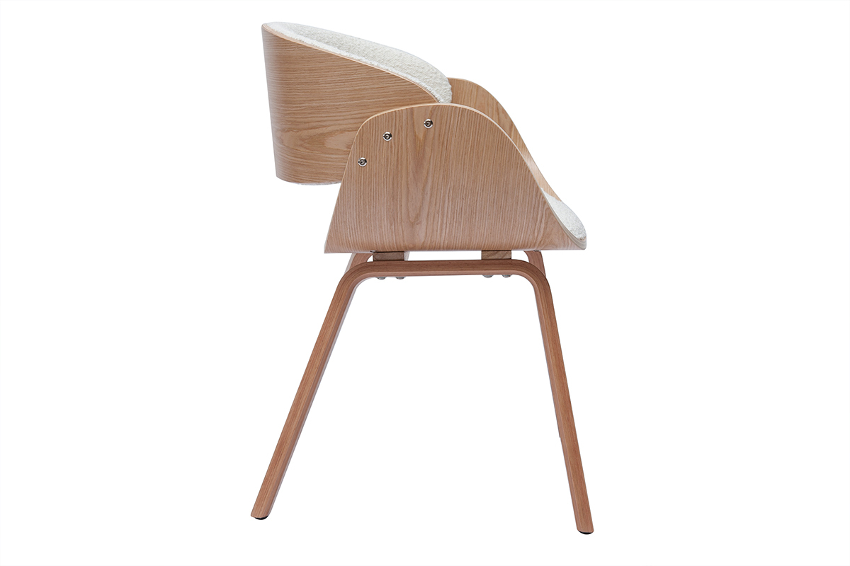 Chaise design en tissu effet laine bouclée blanc et bois clair BENT
