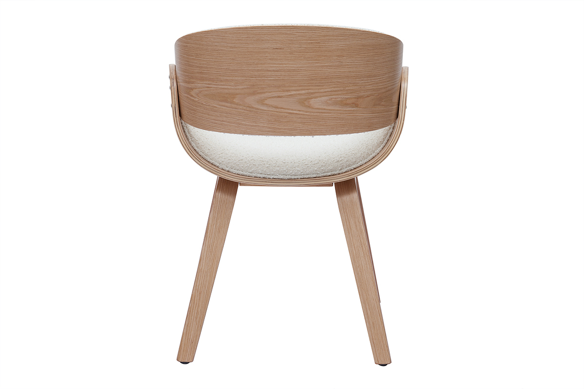 Chaise design en tissu effet laine bouclée blanc et bois clair BENT
