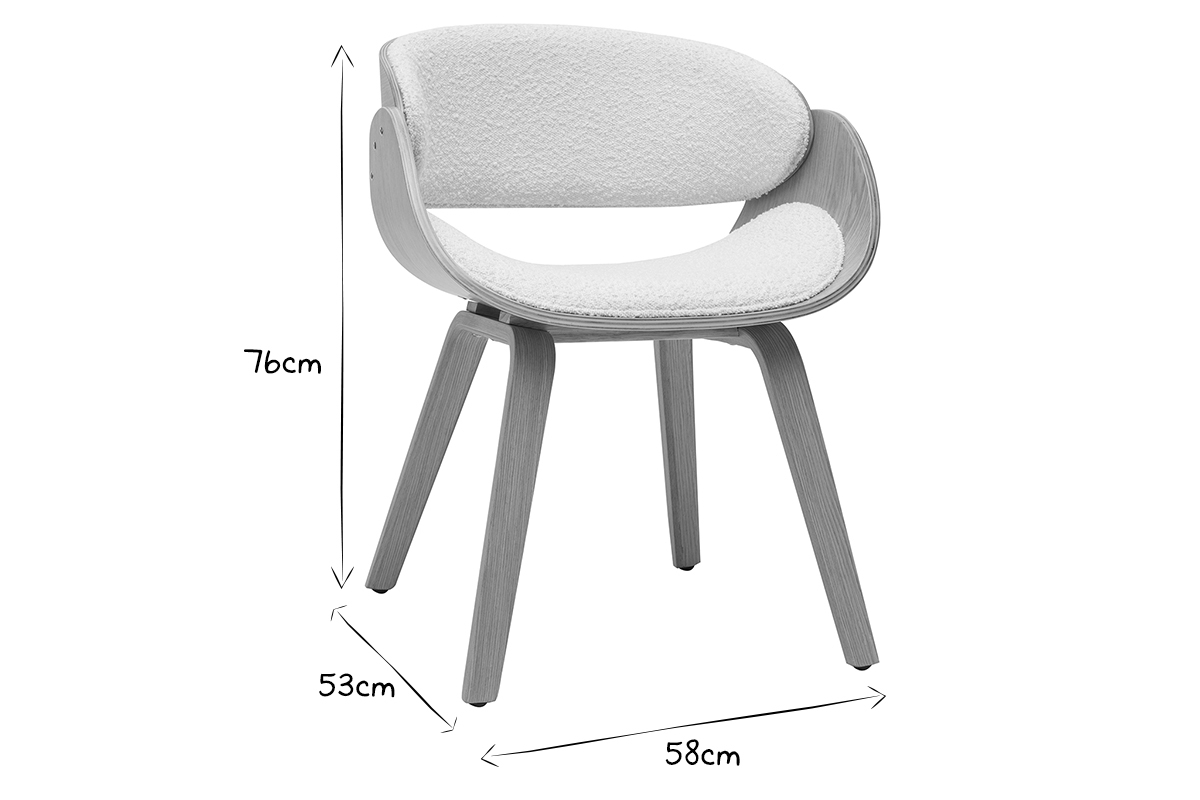 Chaise design en tissu effet laine bouclée blanc et bois clair BENT