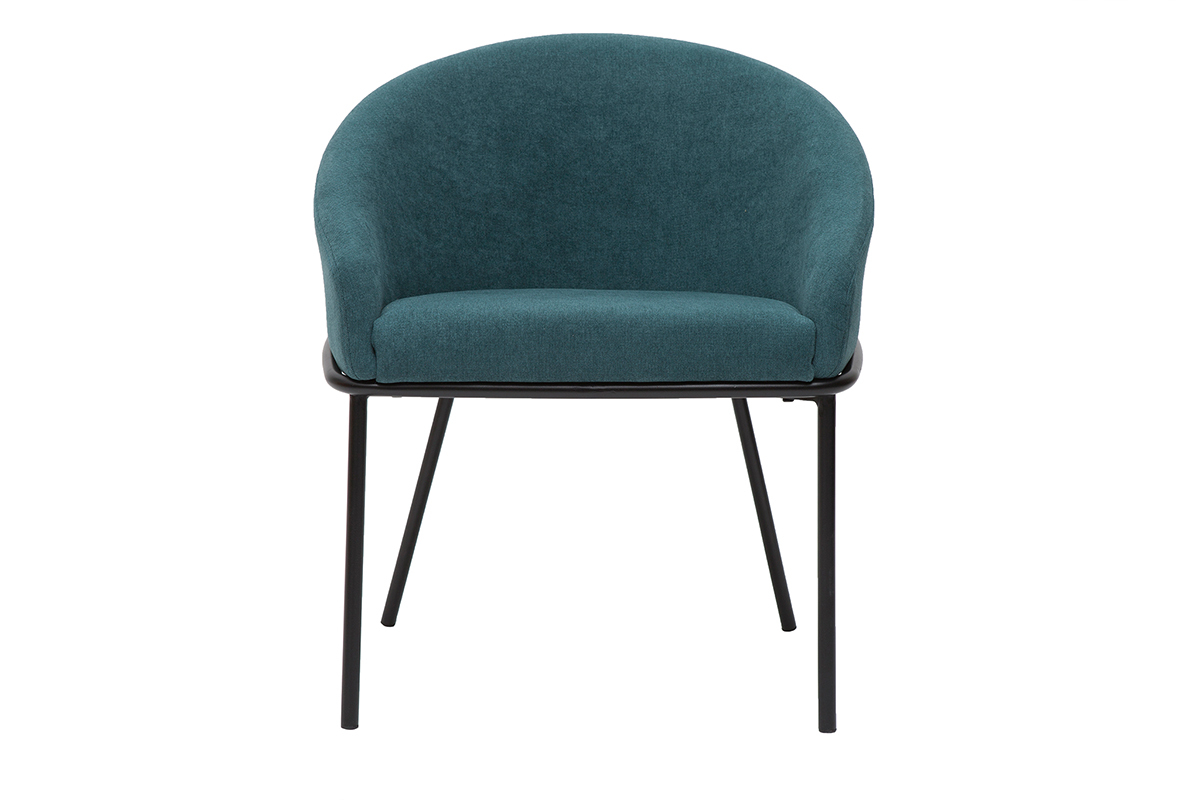 Chaise design en tissu effet velours bleu canard et mtal noir JENNA