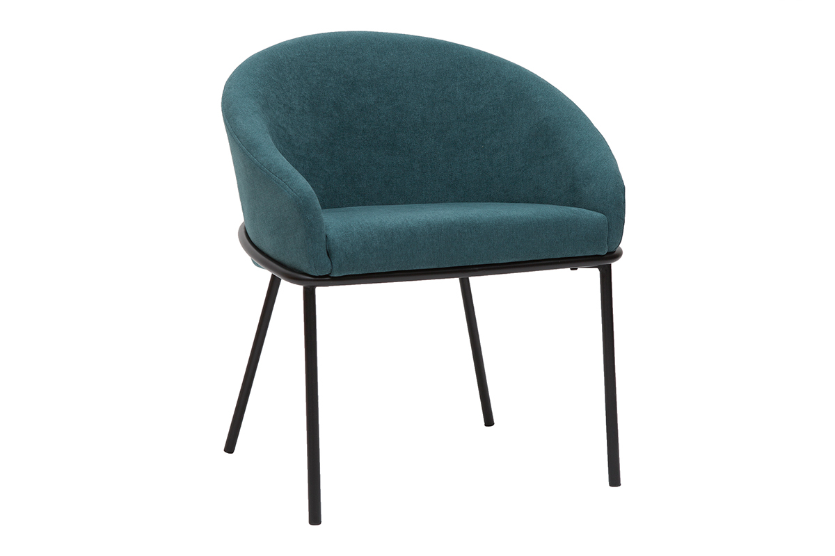Chaise design en tissu effet velours bleu canard et mtal noir JENNA