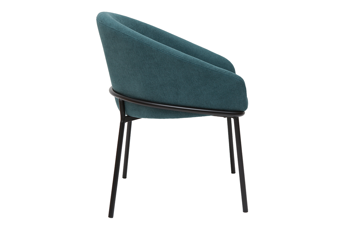 Chaise design en tissu effet velours bleu canard et mtal noir JENNA