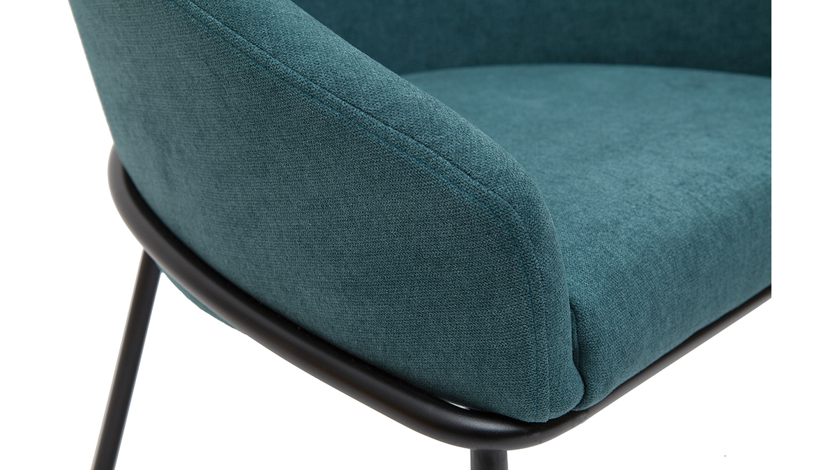 Chaise design en tissu effet velours bleu canard et mtal noir JENNA