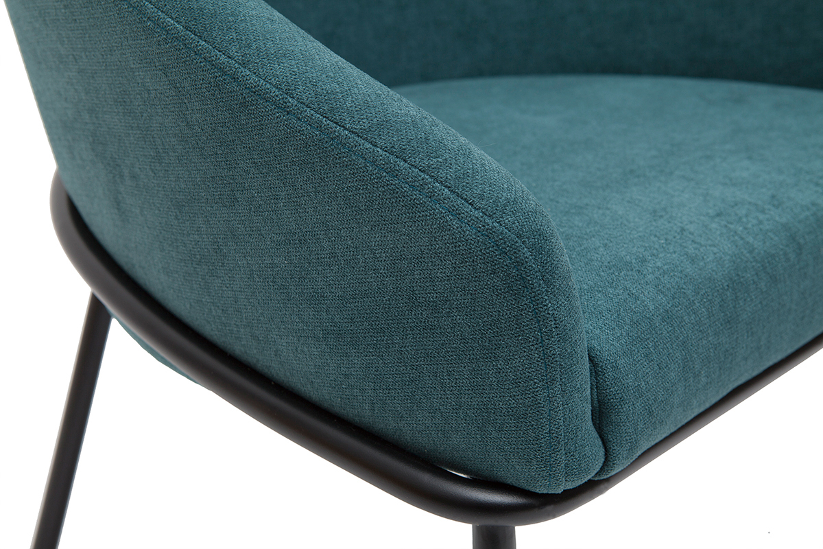 Chaise design en tissu effet velours bleu canard et mtal noir JENNA