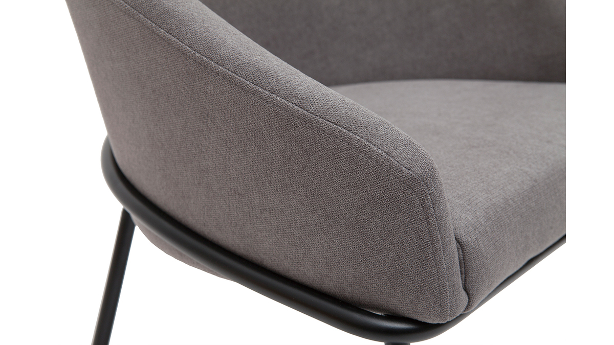 Chaise design en tissu effet velours gris et mtal noir JENNA