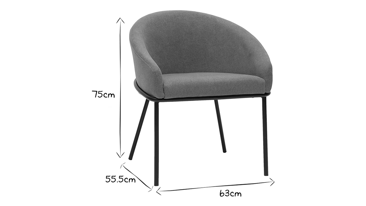 Chaise design en tissu effet velours gris et mtal noir JENNA