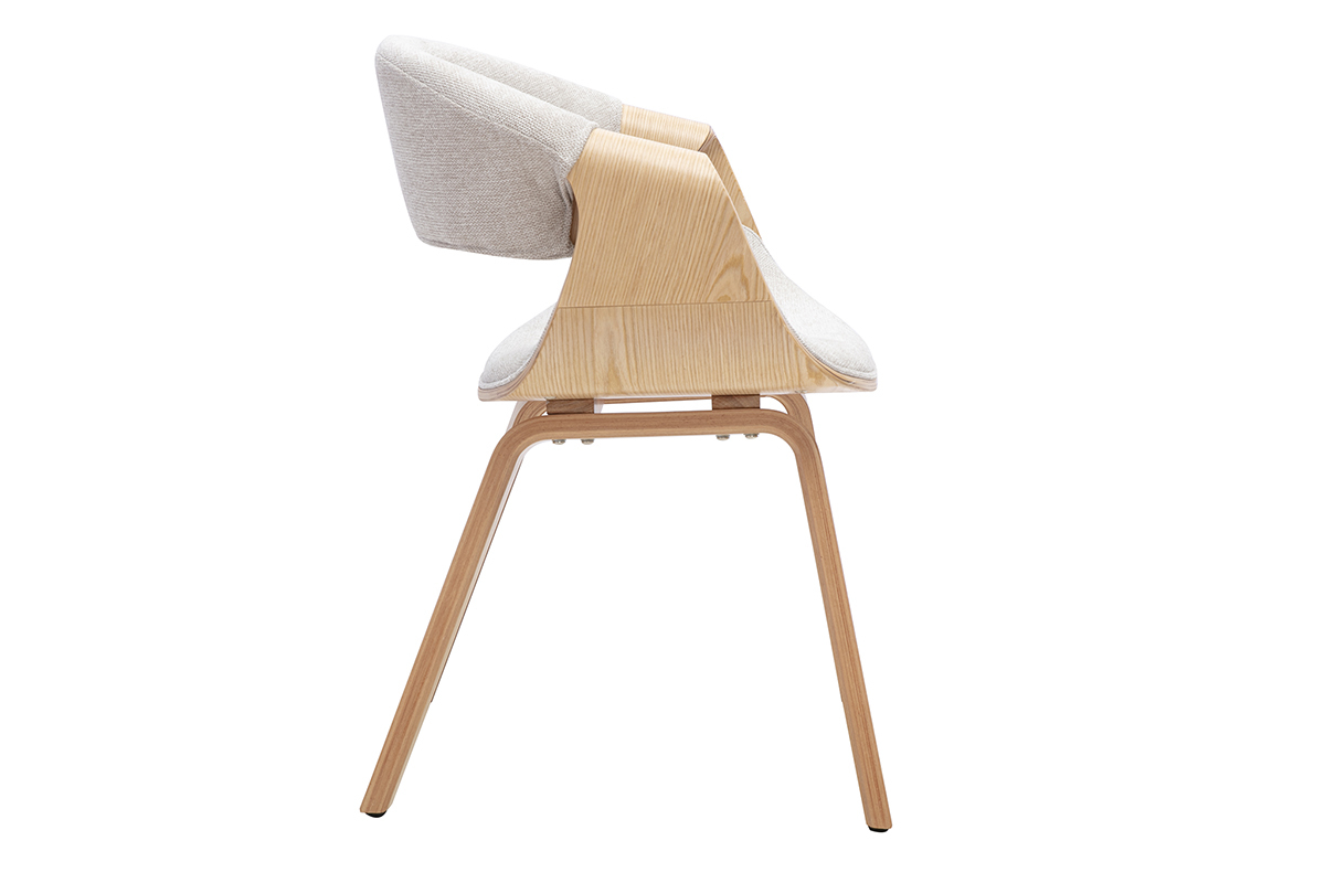 Chaise design en tissu effet velours textur� beige et bois clair ARAMIS