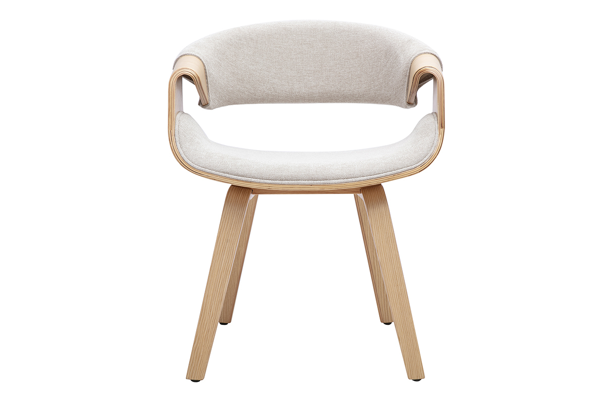 Chaise design en tissu effet velours textur� beige et bois clair ARAMIS