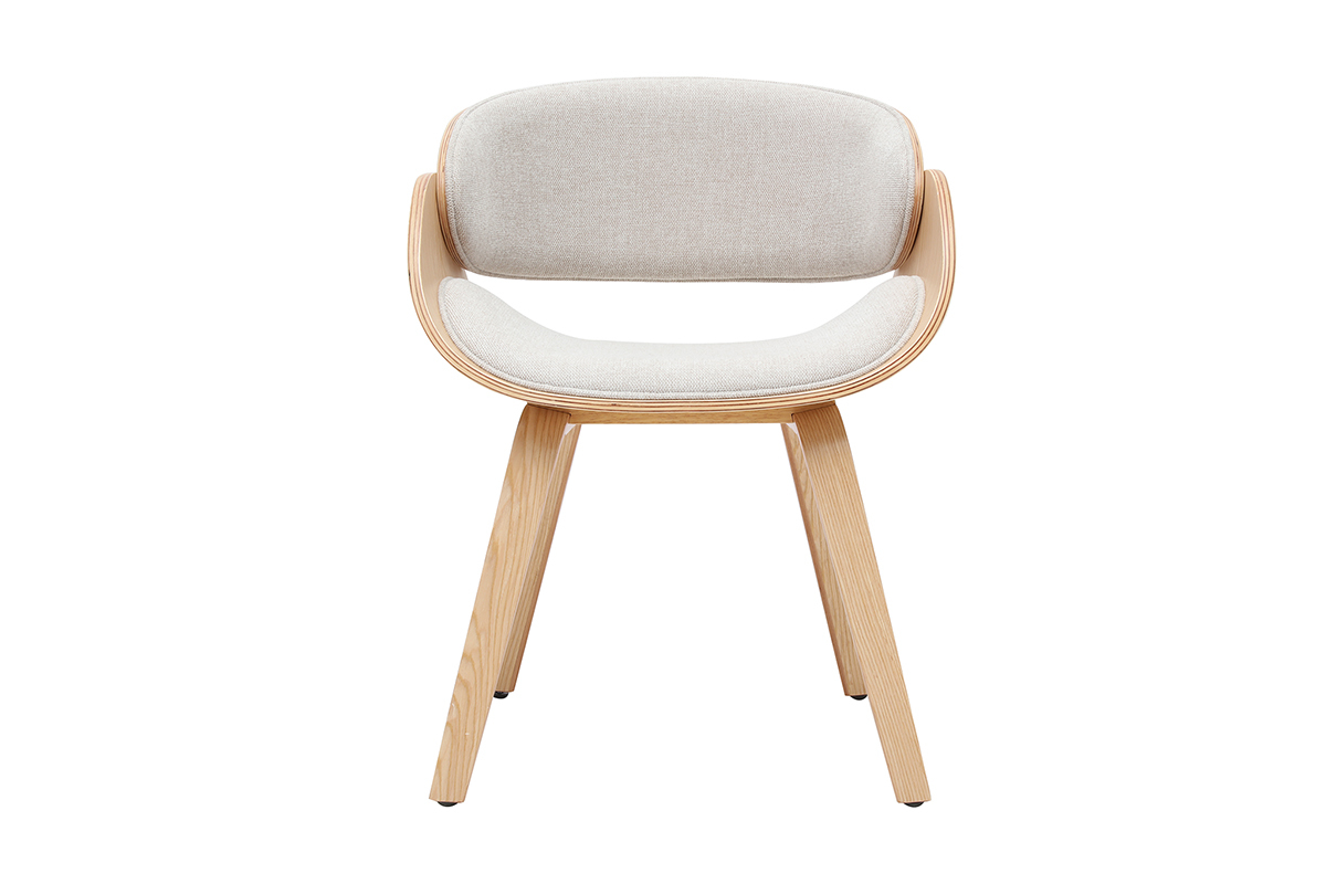 Chaise design en tissu effet velours textur� beige et bois clair BENT