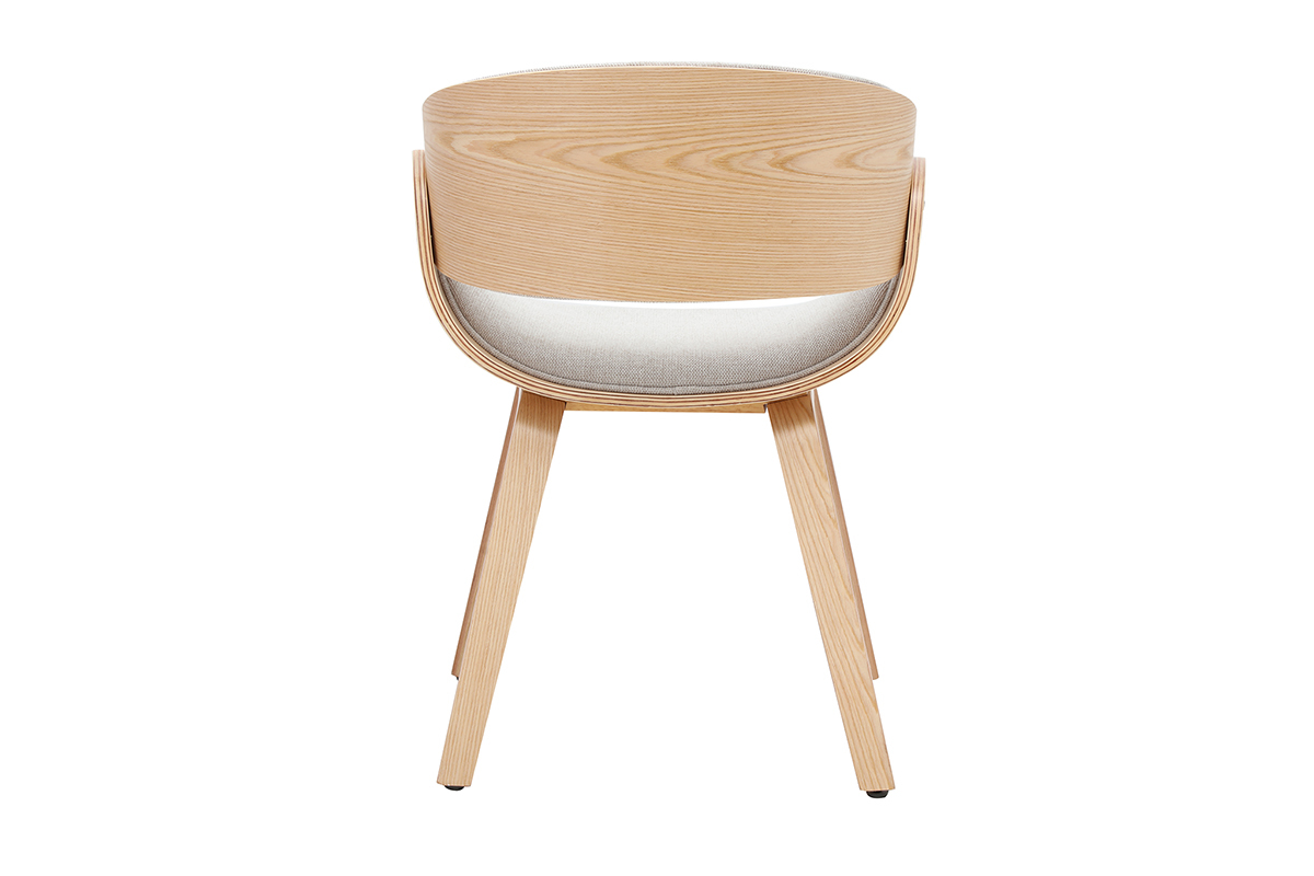 Chaise design en tissu effet velours textur� beige et bois clair BENT