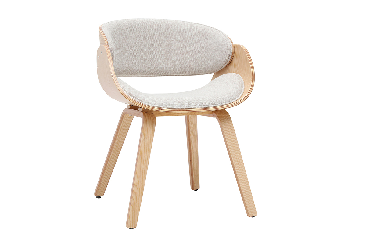 Chaise design en tissu effet velours textur� beige et bois clair BENT