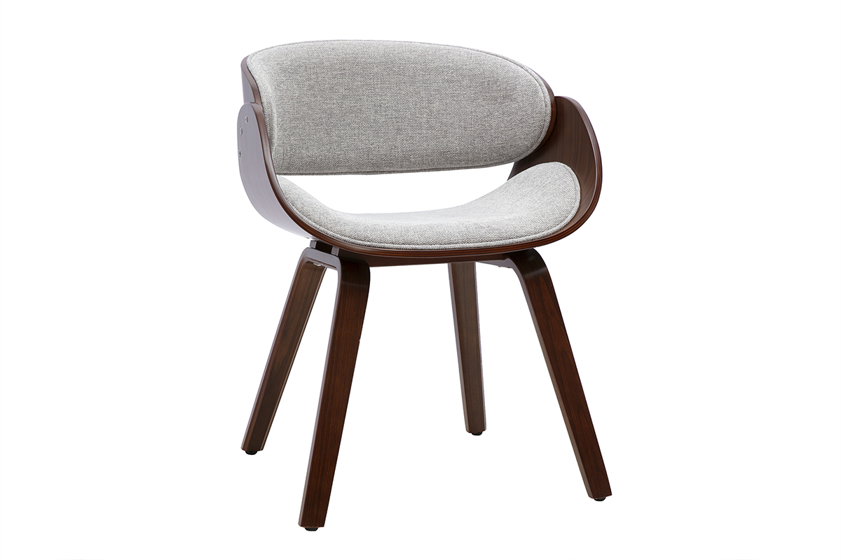 Chaise design en tissu effet velours textur� gris et bois fonc� BENT