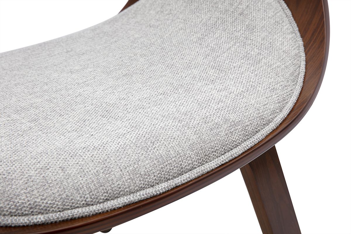 Chaise design en tissu effet velours textur� gris et bois fonc� BENT