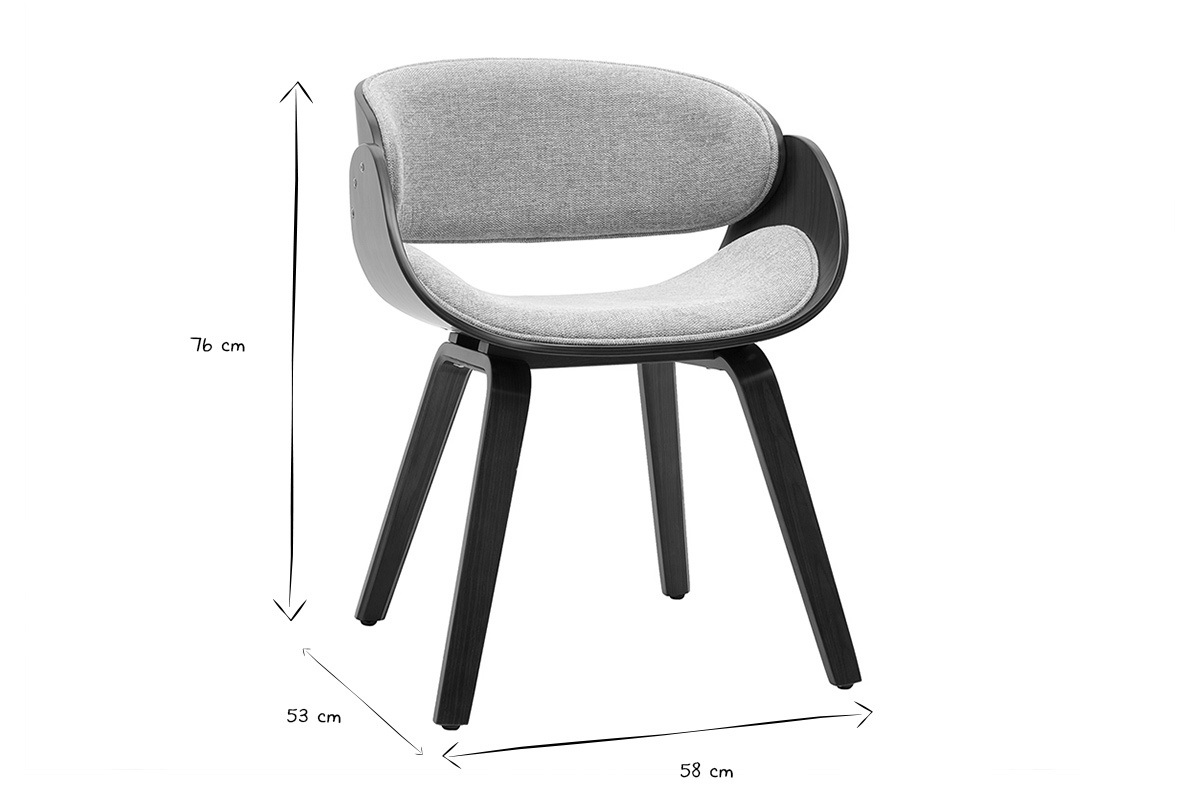 Chaise design en tissu effet velours textur� gris et bois fonc� BENT