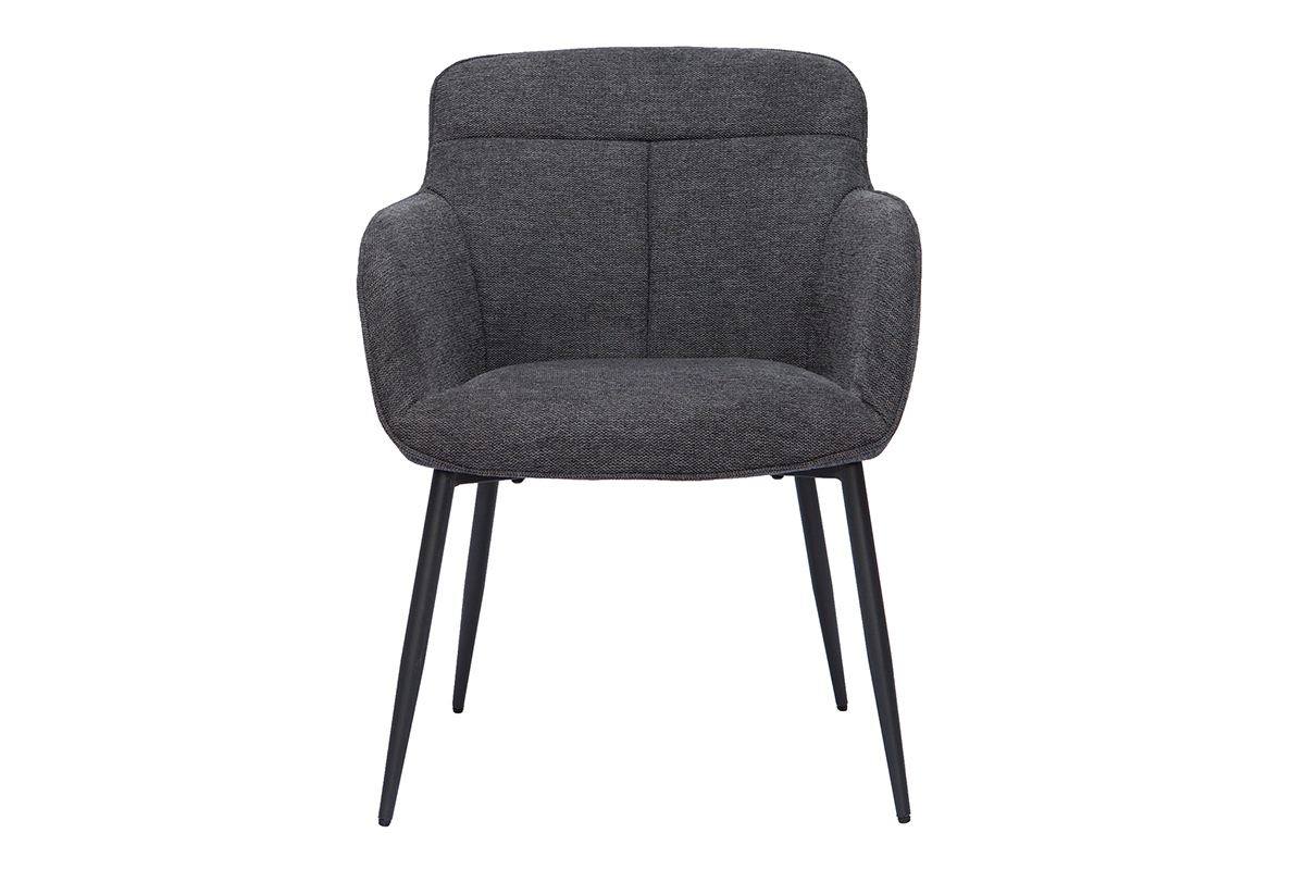 Chaise design en tissu effet velours textur� gris fonc� et m�tal noir FRIDA