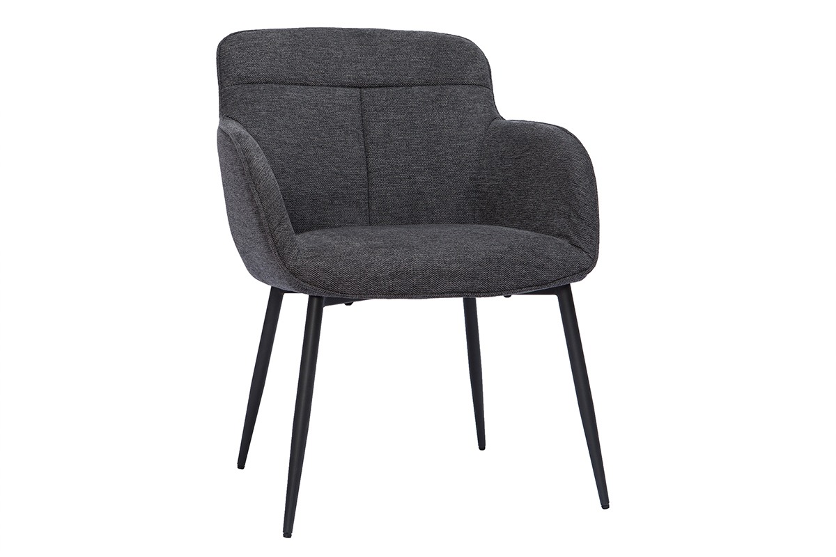 Chaise design en tissu effet velours textur� gris fonc� et m�tal noir FRIDA