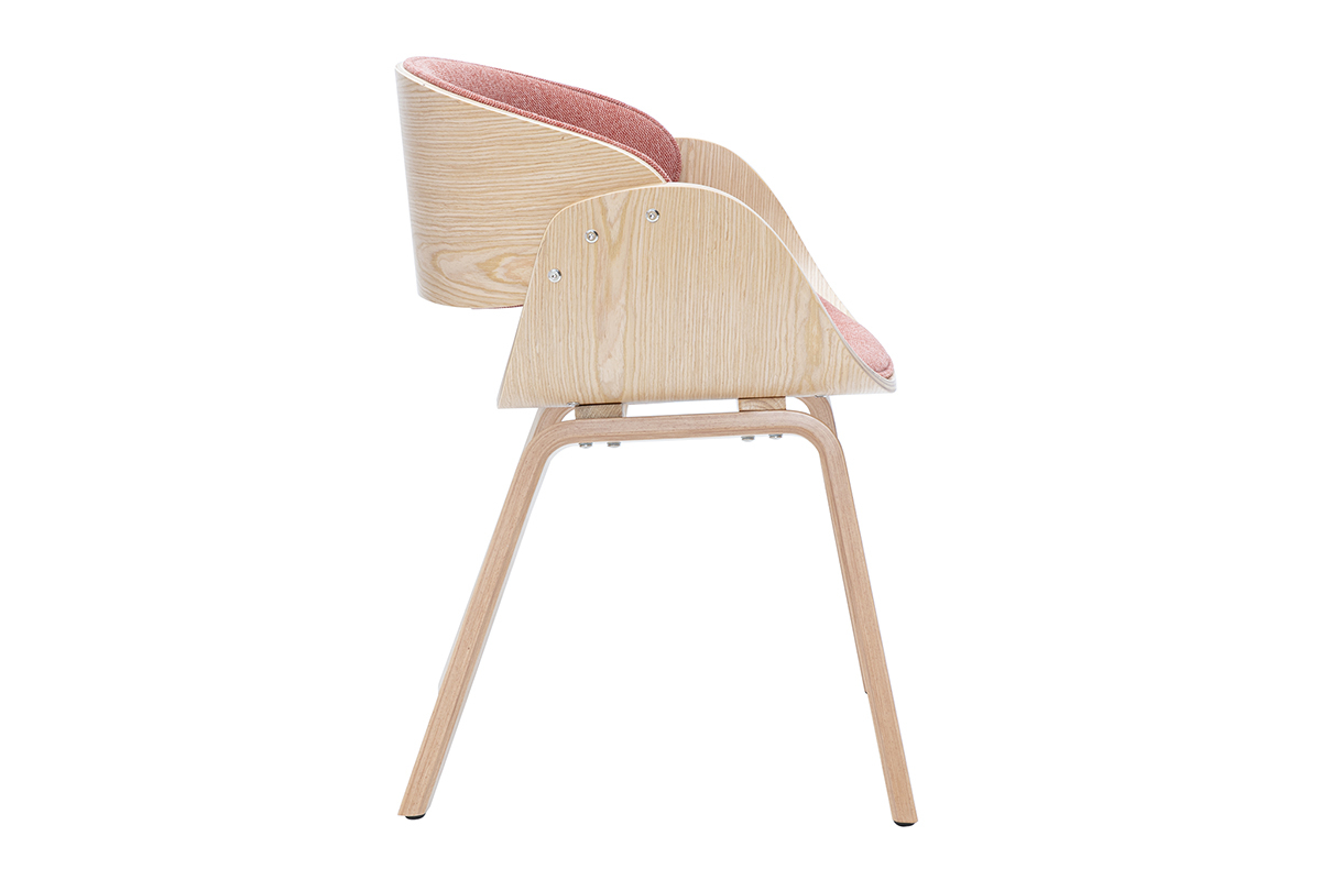 Chaise design en tissu effet velours textur terracotta et bois clair BENT