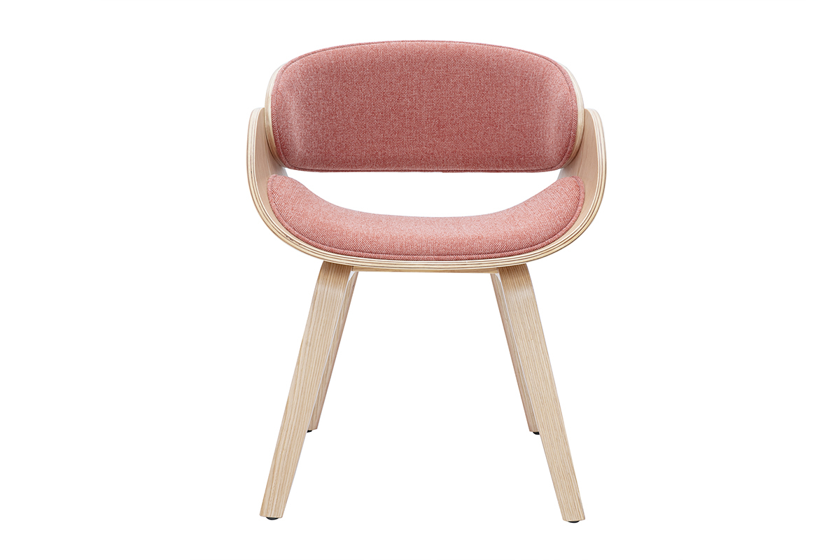 Chaise design en tissu effet velours textur terracotta et bois clair BENT