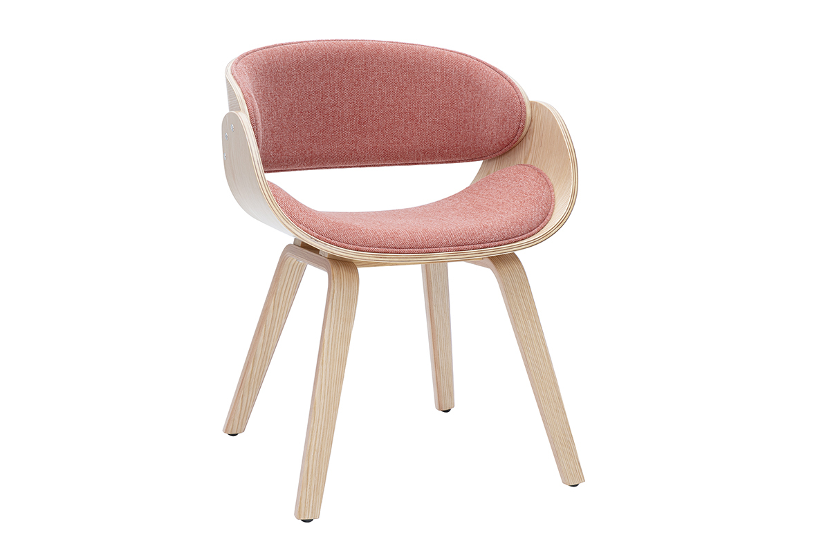 Chaise design en tissu effet velours textur terracotta et bois clair BENT