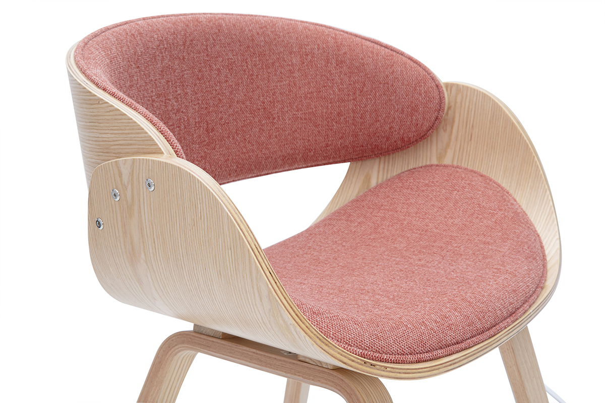 Chaise design en tissu effet velours textur terracotta et bois clair BENT