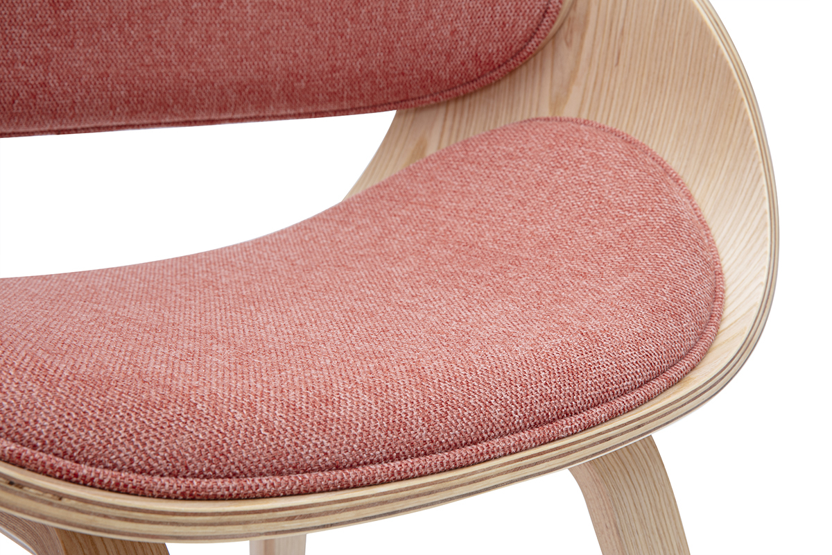 Chaise design en tissu effet velours textur terracotta et bois clair BENT