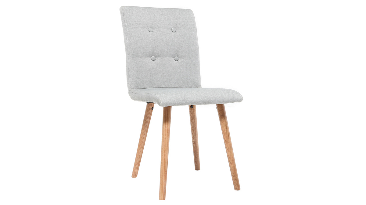 Chaise design en tissu gris clair et bois clair massif (lot de 2) HORTA