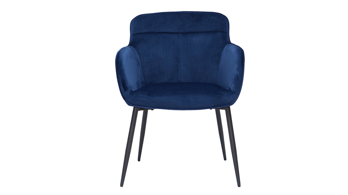 Chaise design en tissu velours bleu fonc et mtal noir FRIDA