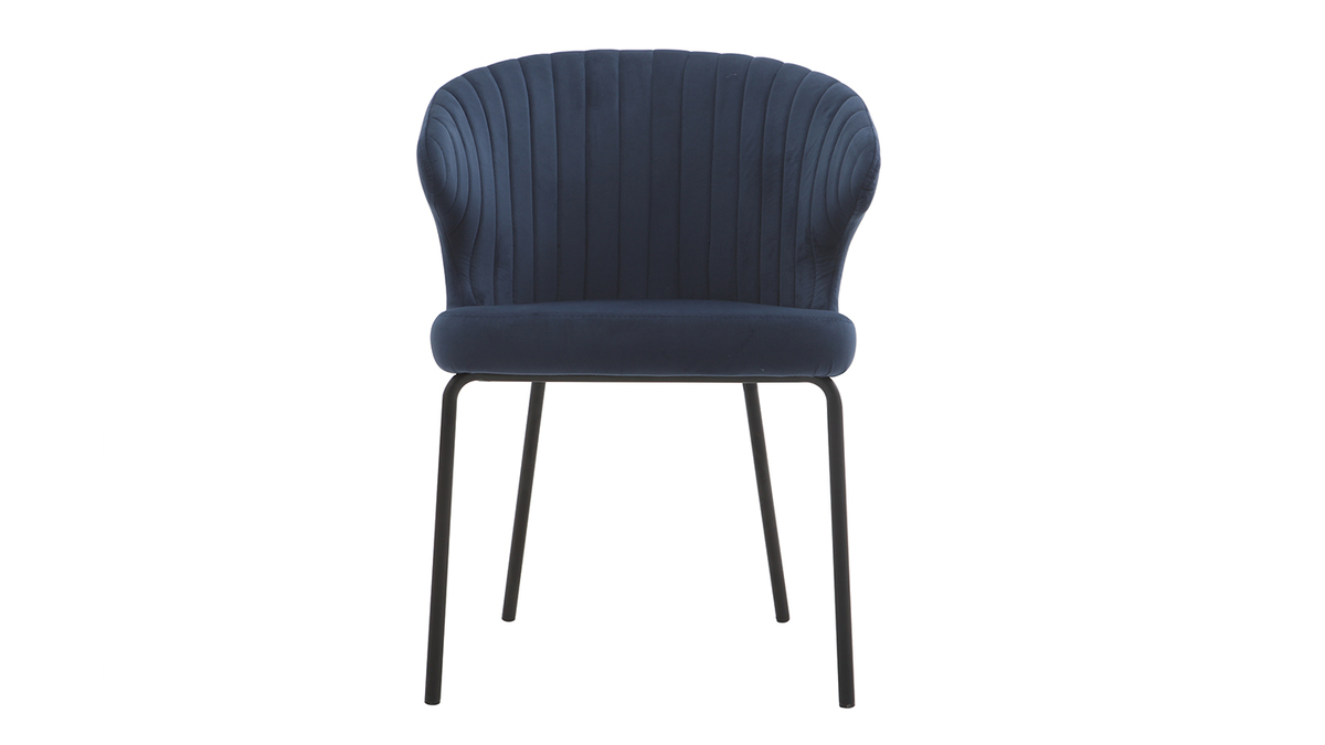 Chaise design en tissu velours bleu foncé et métal noir REQUIEM