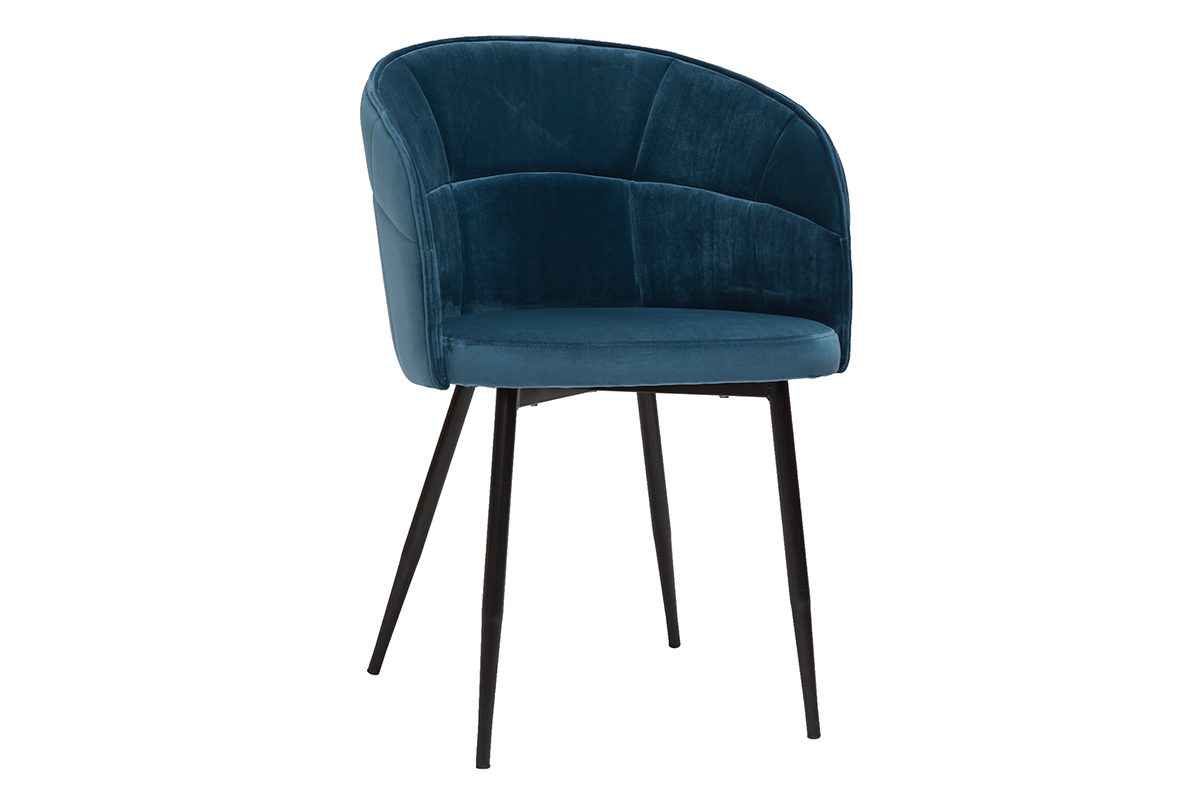 Chaise design en tissu velours bleu ptrole et mtal noir JOLLY