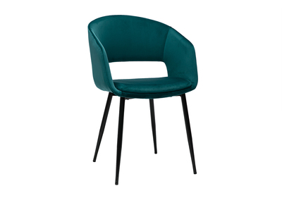 Chaise design en tissu velours bleu pétrole et métal noir PRISMA
