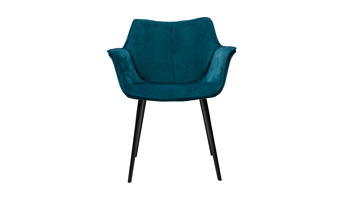Chaise design en tissu velours bleu ptrole et mtal noir VOLO