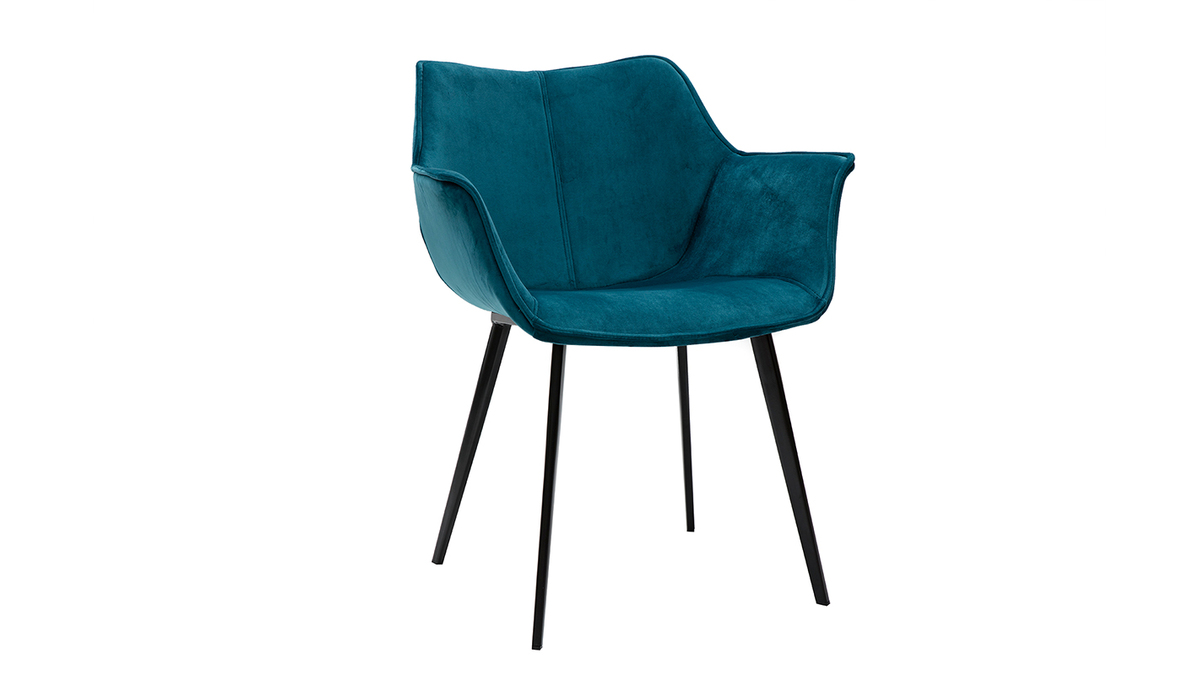Chaise design en tissu velours bleu ptrole et mtal noir VOLO