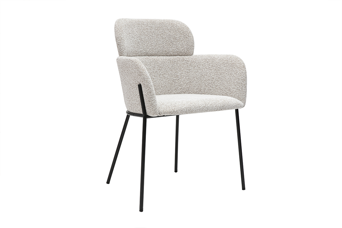 Chaise design en tissu velours chenille beige et mtal noir TULUM