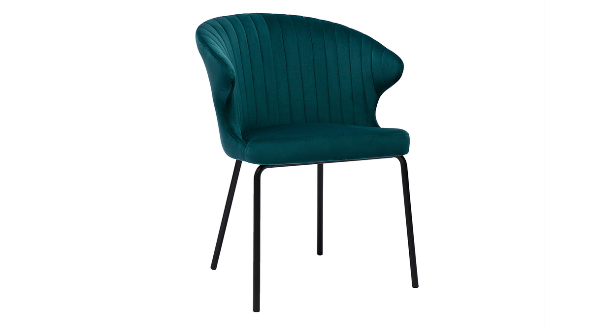 Chaise design en tissu velours gaufr bleu canard et mtal noir REQUIEM