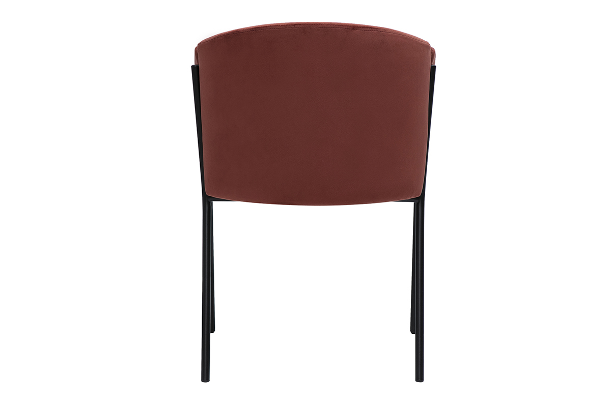 Chaise design en tissu velours rouge tomette et mtal noir BRIANE