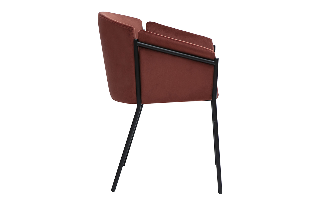 Chaise design en tissu velours rouge tomette et mtal noir BRIANE