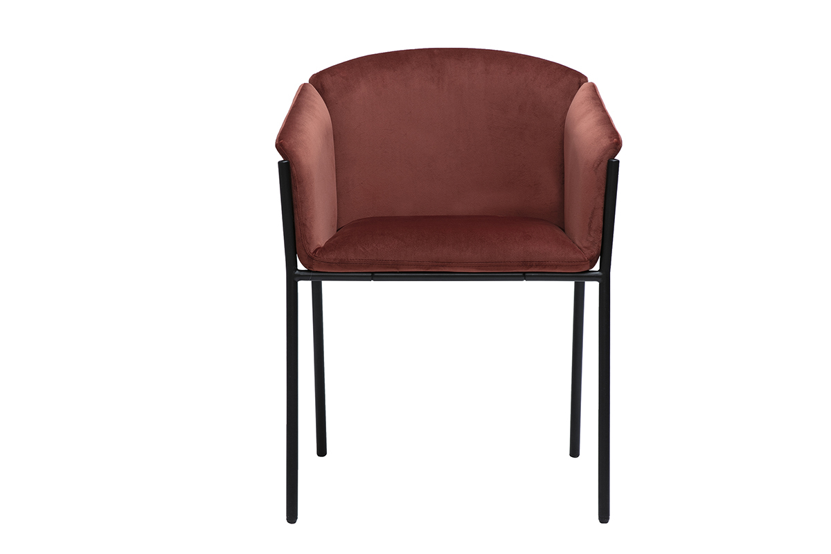Chaise design en tissu velours rouge tomette et mtal noir BRIANE
