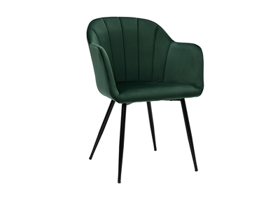 Chaise design en tissu velours vert foncé et métal noir MILLY