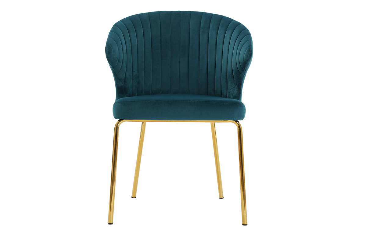 Chaise design en velours bleu ptrole et mtal dor REQUIEM