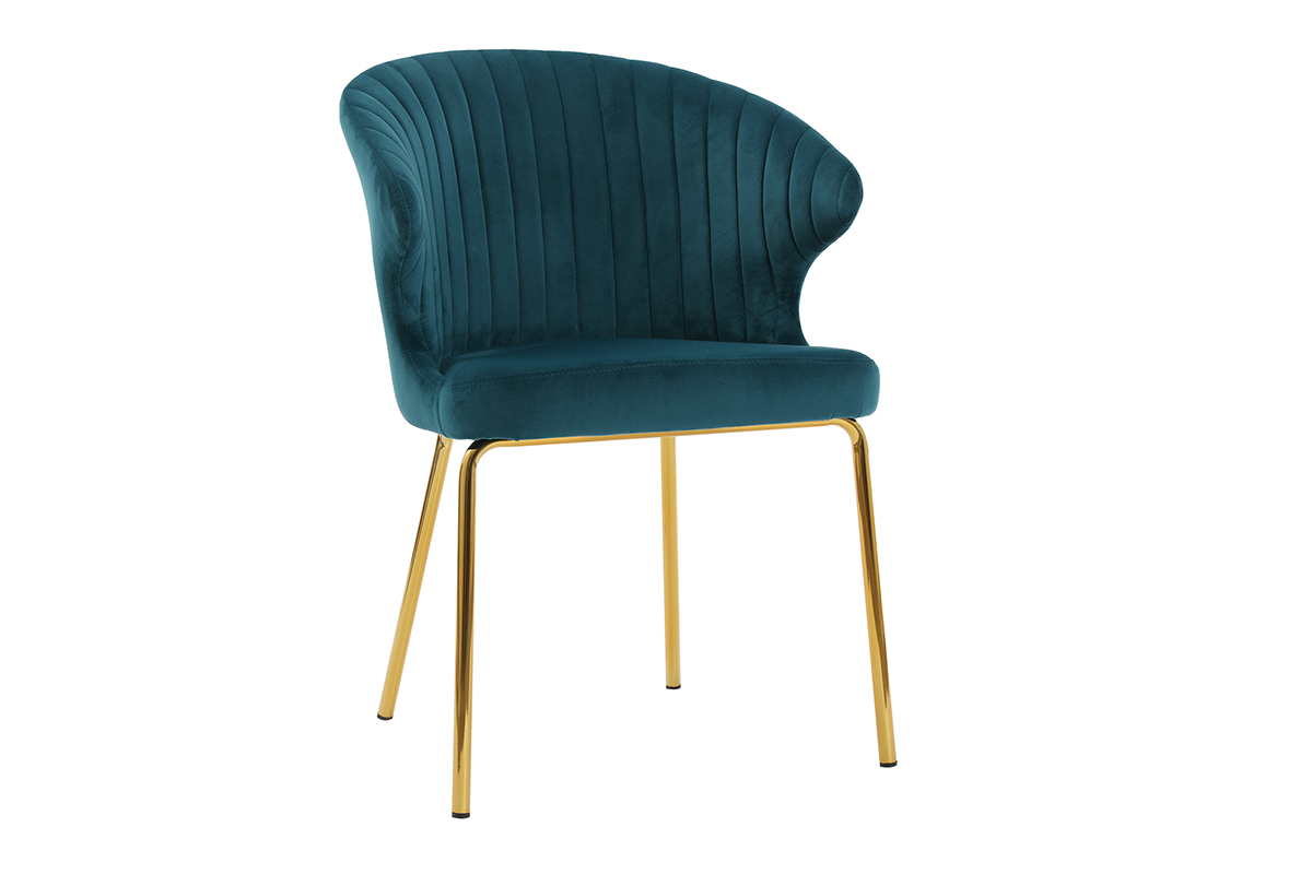Chaise design en velours bleu ptrole et mtal dor REQUIEM