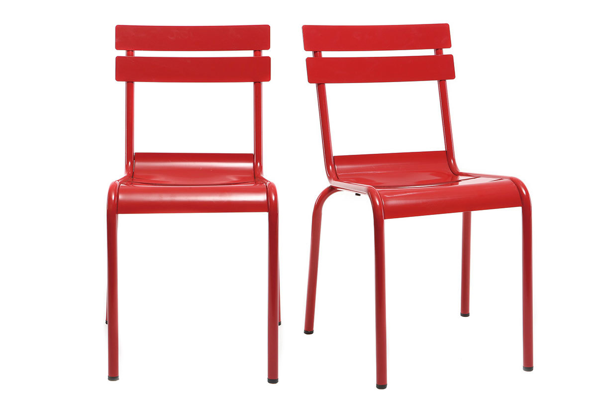 Chaise design m�tal rouge (lot de 2) SHERMAN